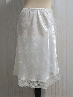 Vtg Christian Dior Ivory Baby's Breath Floral Jacquard Lace Trim Slip Skirt S